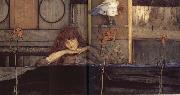 Fernand Khnopff I lock my dorr upon myself oil painting